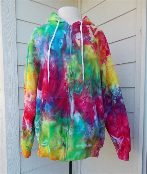 Large Ice Dye Tie Dye Zip Hoodie