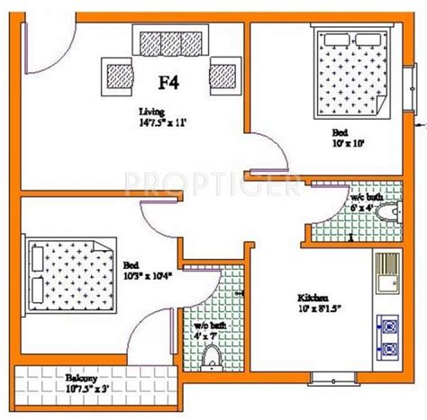 2bhk Floor Plan In 800 Sq Ft Floorplansclick