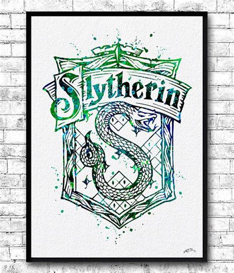Slytherin Crest 2 Watercolor Print Harry Potter Fine By Artsprint Harry