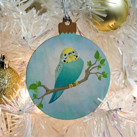 Pretty Parakeet Budgie Wood Christmas Tree Holiday Ornament