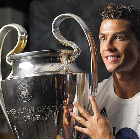 Cristiano Ronaldo Holding His 4th Uefa Champions League Trophy And