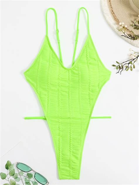 Neon Lime High Cut One Piece Swimsuit Shein Uk