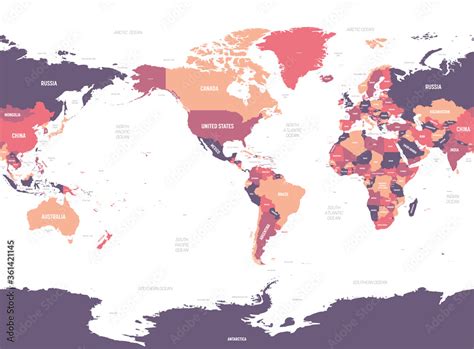 Fototapeta World Map America Centered High Detailed Political Map Of