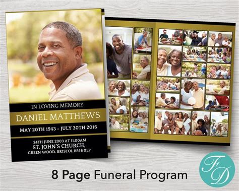 8 Page Funeral Program Template For Men Obituary Template Etsy