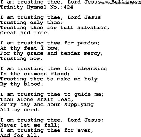 Trinity Hymnal Hymn I Am Trusting Thee Lord Jesus Bullinger Lyrics