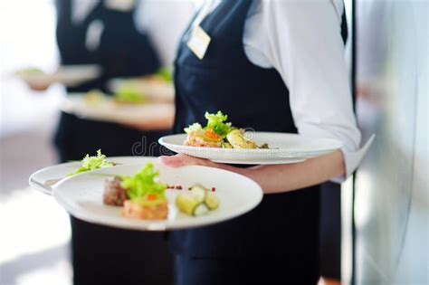 Waitress Is Carrying Three Plates Stock Image Image Of Room
