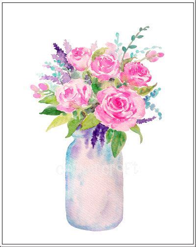 Hand Painted Watercolour Vase Of Flowers Mason Jars By Cornercroft