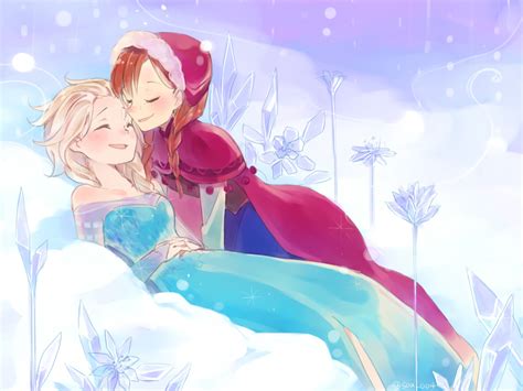Safebooru 2girls Anna Frozen Elsa Frozen Frozen Disney Multiple Girls Smile Snow Tuhut
