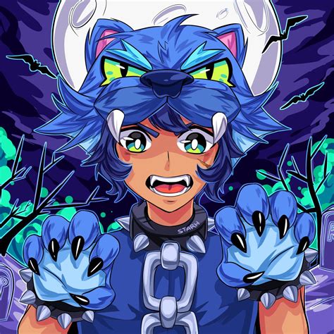 A Cartoon Character With Blue Hair And Green Eyes Holding Two Gloves In