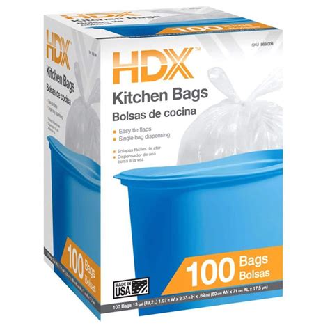 Hdx 13 Gal Kitchen Trash Bags With Flap Tie 100 Count Hd13wc100w
