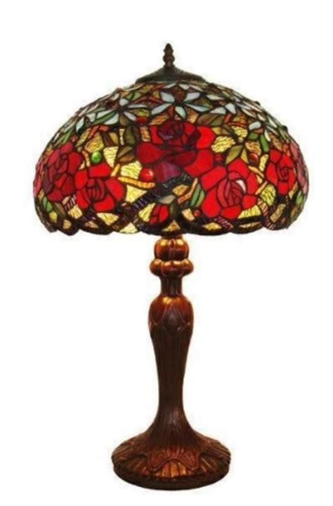 Tiffany Style Stained Glass Red Roses Table Lamp 24 Amora Lighting End