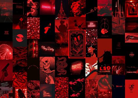 60 Pcs Red Grunge Aesthetic Wall Collage Kit Red And Black Etsy Uk