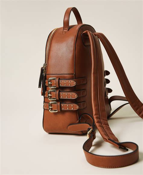 Faux Leather Backpack With Straps Woman Brown Twinset Milano