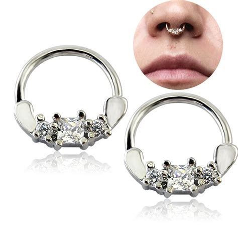 Buy 1pc Stainless Steel Square Zircon Nose Ring Fake Nose Hoop Septum Piercing
