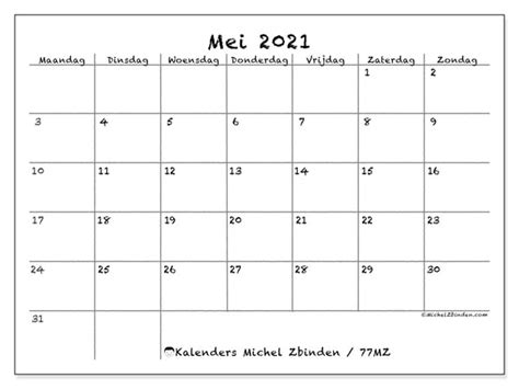 August 2021 challenge part i starts: Kalender "77MZ" Mei 2021 om af te drukken - Michel Zbinden NL