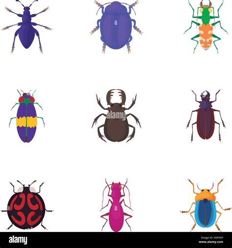 Insects Beetles Icons Set Cartoon Style Stock Vector Image And Art Alamy