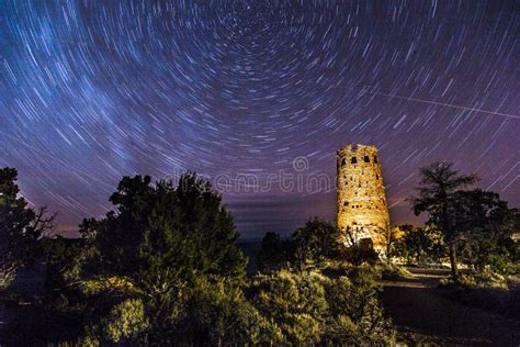 Night Shot At The Grand Canyon Stars In The Sky Watch Tower In The