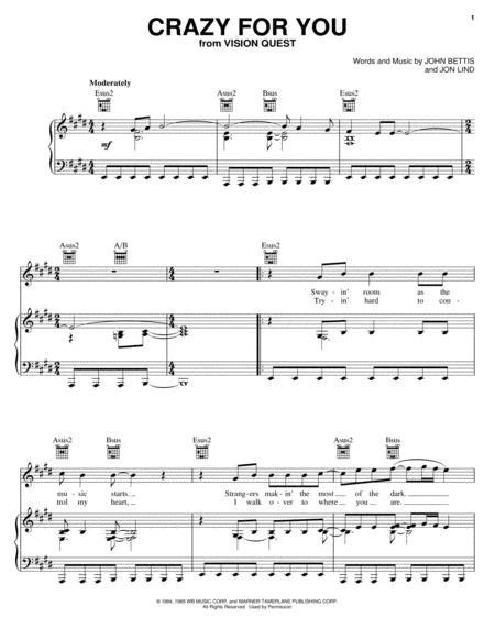 Madonna Crazy For You Sheet Music To Download And Print