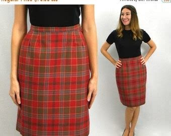 Items Similar To RED PLAID Pencil Skirt Medium Knee Length Skirt