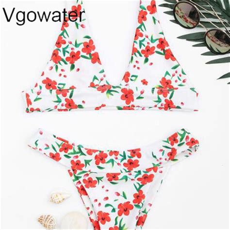 Vgowater 2018 Summer Women S Printed Hanging Neck Bikini Set Low Waist Bikini Suit Swimsuit