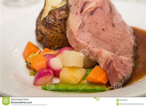 A tasty meal is comprised of several different elements, each of which should be unique and palatable. Prime Rib With Baked Potato And Mixed Vegetables Stock Image - Image of cuisine, baked: 46542203