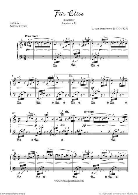 Free Fur Elise Sheet Music For Piano By Beethoven High