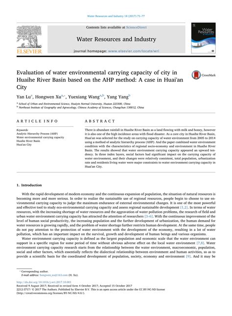 Pdf Evaluation Of Water Environmental Carrying Capacity Of City In