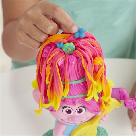 play doh trolls world tour rainbow hair poppy styling toy with 6 play doh colors 5010993647637