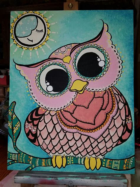 Colorful Cute Owl My Painting From A Coloring Page I Found On