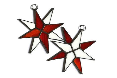 Stained Glass Star Ornament Set Red White Christmas Tree Etsy