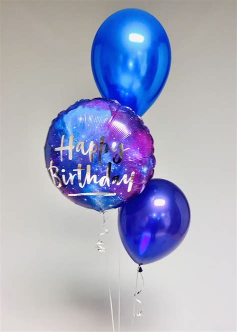 Inflated Purple And Blue Galaxy Birthday Helium Balloon Set