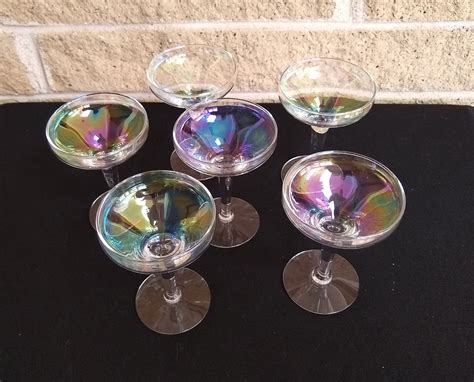 Iridescent Champagne Glasses Champagne Coupes Set Of 6 Vintage Stemware Glassware Wedding