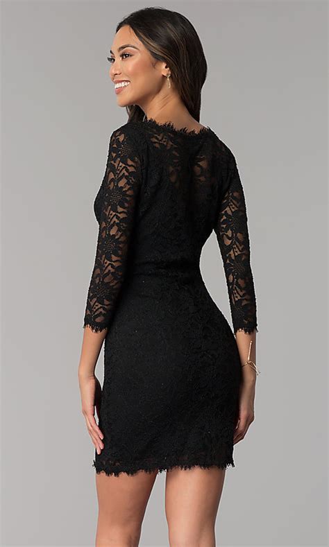 Black wedding dresses are the fashion trend for modern brides. Lace Short Black Wedding-Guest Dress with Sleeves