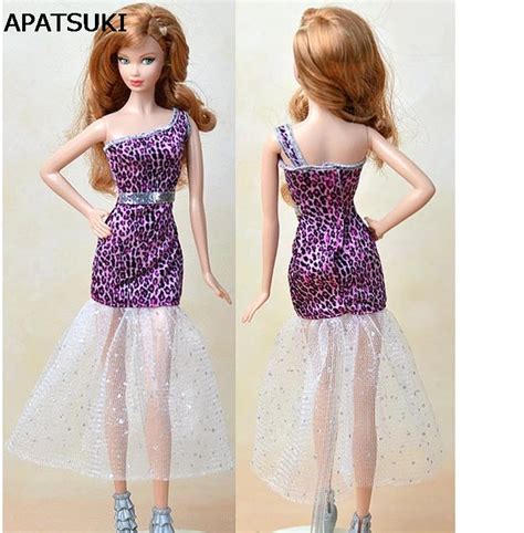 Sexy Leopard One Shoulder Dress For Barbie Dolls Party Dress With White