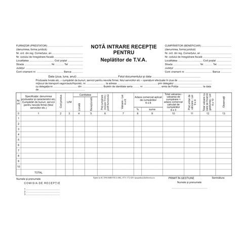Intrare Receptie Model Nir Firma Neplatitoare Tva Excel