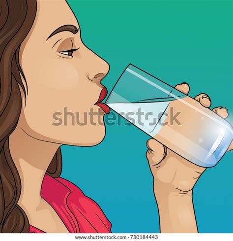 Young Woman Drinking Water Stock Vector Royalty Free 730184443