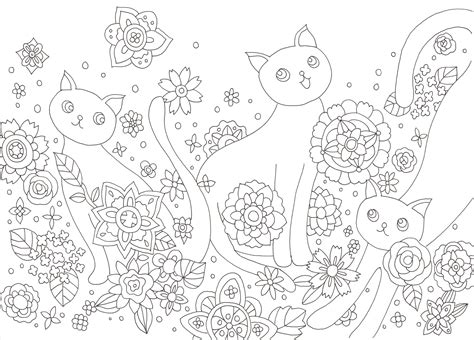 わからない, わからないけど, わからないわ, わからないが, わからないな. かわいい猫たちが花の中で遊んでいる塗り絵です。 | ぬりえラボ
