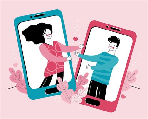 Premium Vector Man And A Woman In Love Communicate Remotely Via The