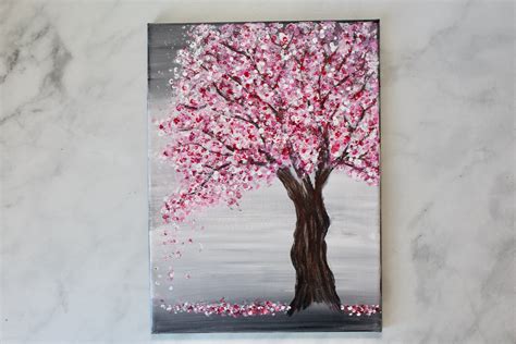 Cherry Blossom Tree Painting With Acrylics And Q Tips Easy Painting