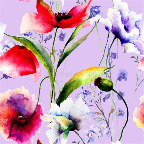 Seamless Wallpaper With Spring Flowers Stock Illustration