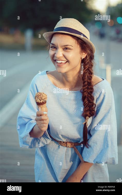 Closeup Portrait Of Beautiful Happy White Caucasian Brunette Girl Woman