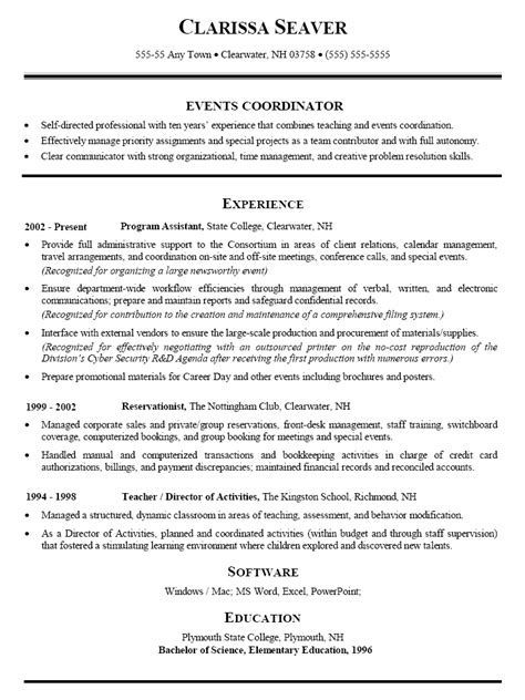 What this means for you is that whichever job you apply for, the cv filtering software they use will be able to read your resume (and not automatically discard. Resume Sample for Events Coordinator Teacher | Event planner resume, Resume examples, Event ...