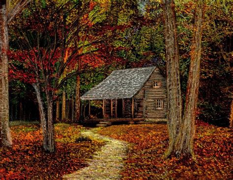 Fall Retreat Cabin Art Fall Pictures Scenery Background