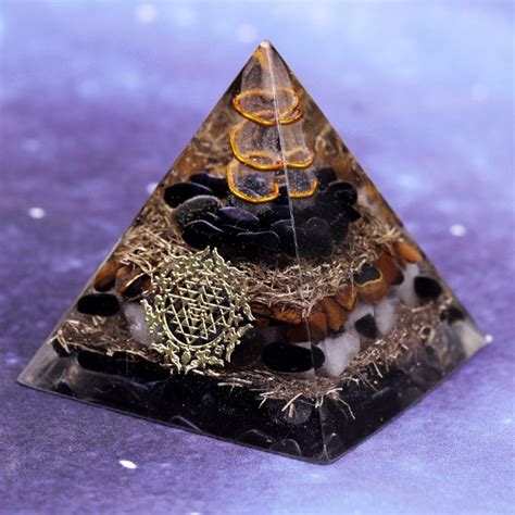 Lovely Orgonite Pyramid With Obsidian And Tiger Eye Orgone Pyramids