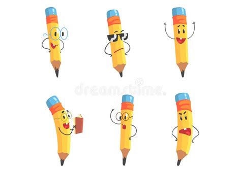 Yellow Pencil With Hands And Glasses Vector Illustration Stock Vector