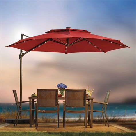 11 Foot Round Cantilever Umbrella With Solar Lights Umbrella Bed Bath