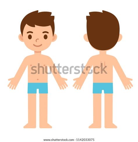 Cartoon Boy In Underwear Front And Back Body Part Anatomy Template