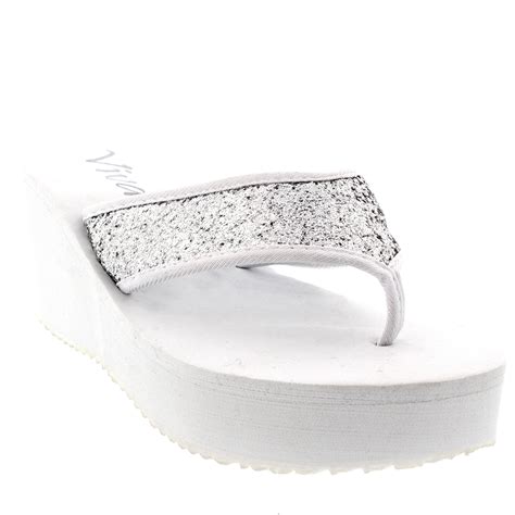 Womens Open Toe Flip Flops Glitter High Heel Platform Wedge Thong Sandals Uk 3 9 Ebay