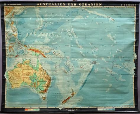 Map Of Australia And Oceania Vintage Mural Poster Countrylife Wall