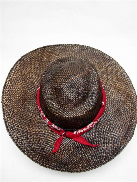 Reserved Wide Brimmed Hat Straw Dark Brown Western Natural Etsy